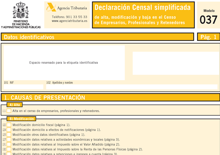 SE SUPRIME EL MODELO 037 DE DECLARACIÓN CENSAL SIMPLIFICADA DE EMPRESARIOS, PROFESIONALES Y RETENEDORES